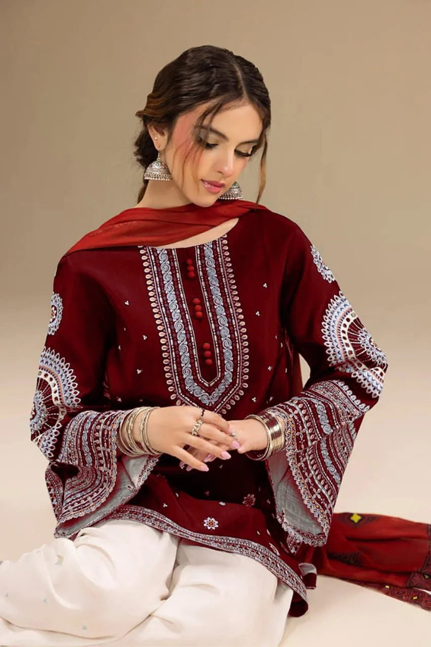 Dhanak Embroidered 3-PC Premium Unstitched Suit